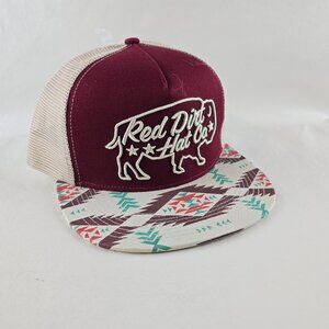 Red Dirt Hat Co Snapback Mens Maroon Beige Trucker Cap Southwest Aztec Brim